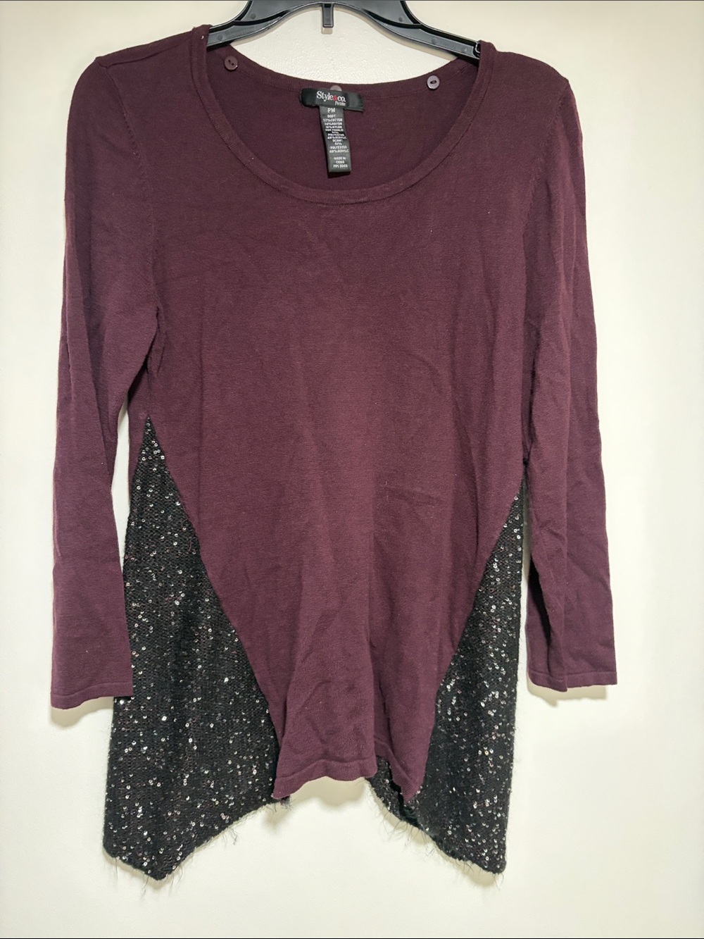 Style & Co. Plum Long-Sleeve Tunic with Black Tweed Insets